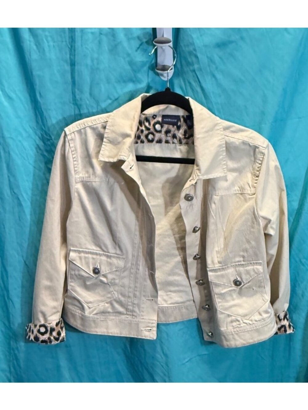 Westbound Cream Utility Jacket with Leopard Print Cuffs – Size 8